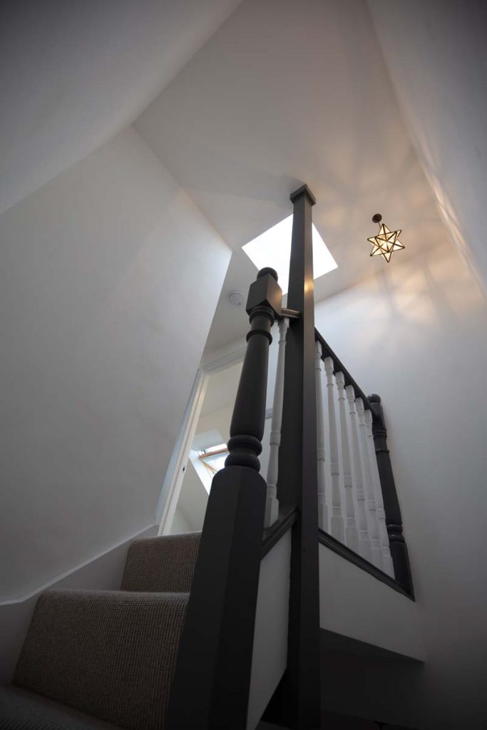 New staircase up to a dormer loft conversion in Bishopston, with a star pendant light